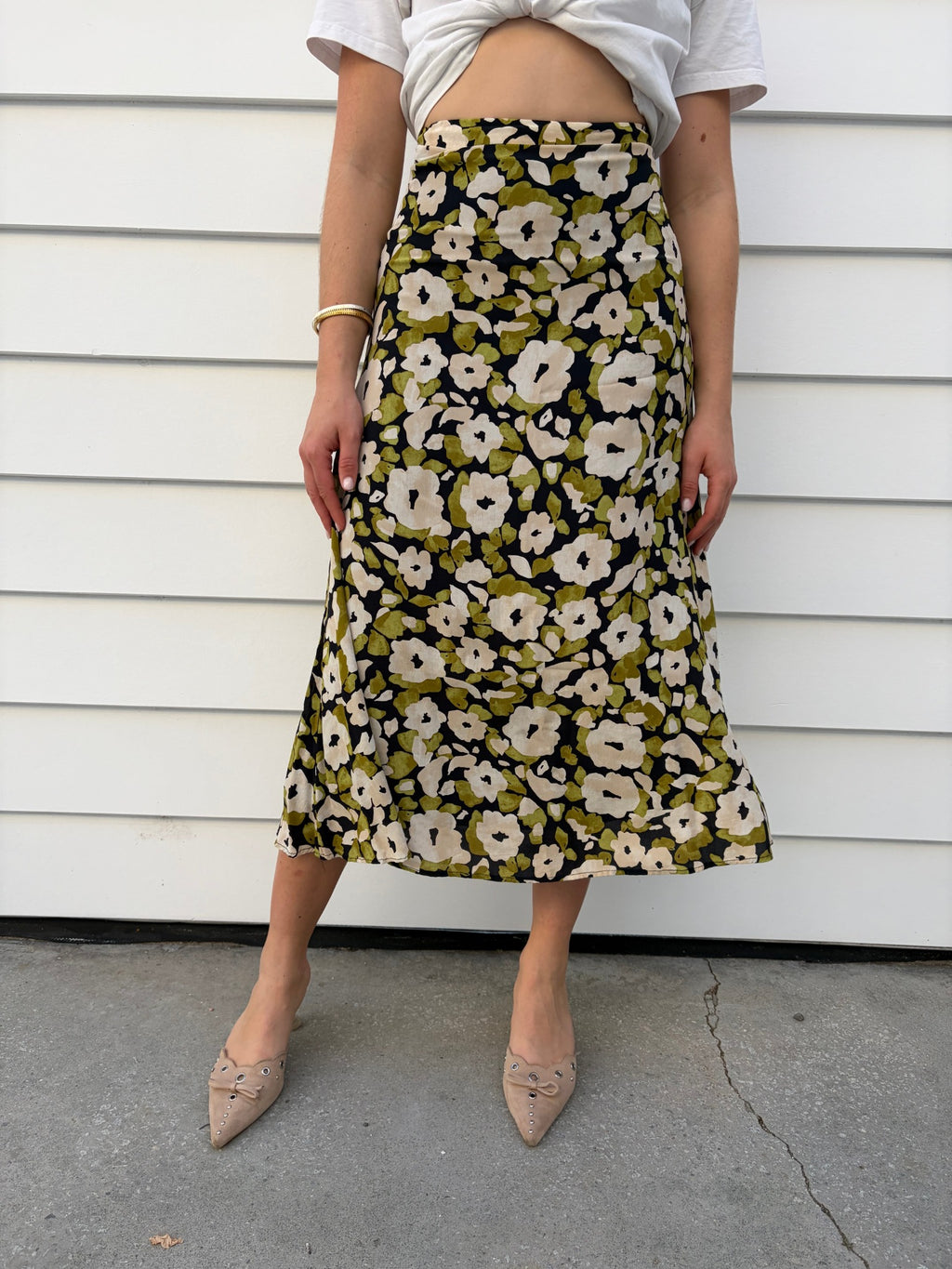 Koookai Floral Midi Skirt Green Cream - Image 1