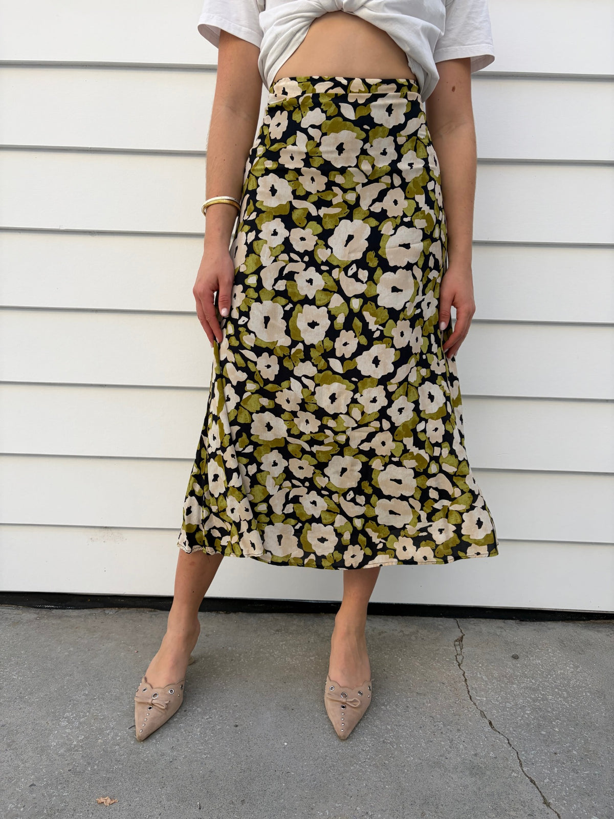 Koookai Floral Midi Skirt Green Cream - Image 1