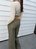 Charcoal Olive Green Faux Leather Wide Leg Trousers - Image 1