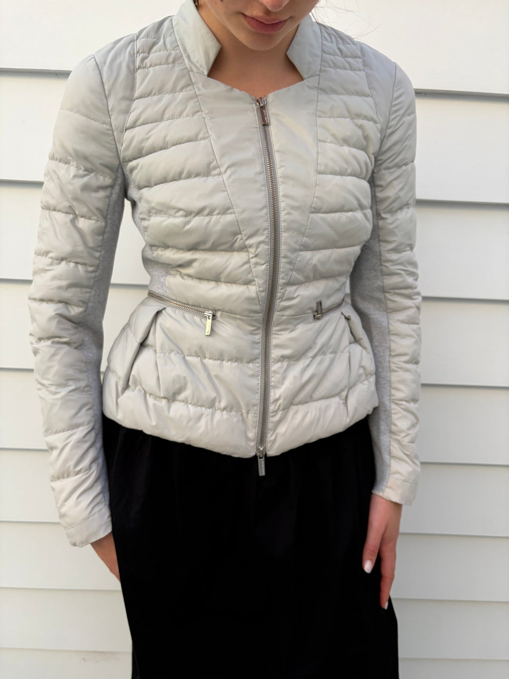 Karren Millen Quilted Peplum Down Jacket Grey Size 12 - Image 1