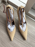 Alias Mae Beige Faux Crocodile Embossed Pointed Toe Ankle Strap Heels - Image 1