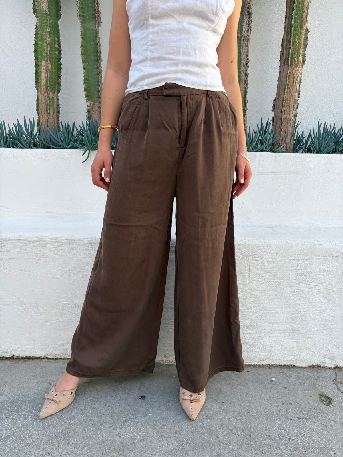 Dissh Brown Wide Leg Pleated Trousers - Image 1