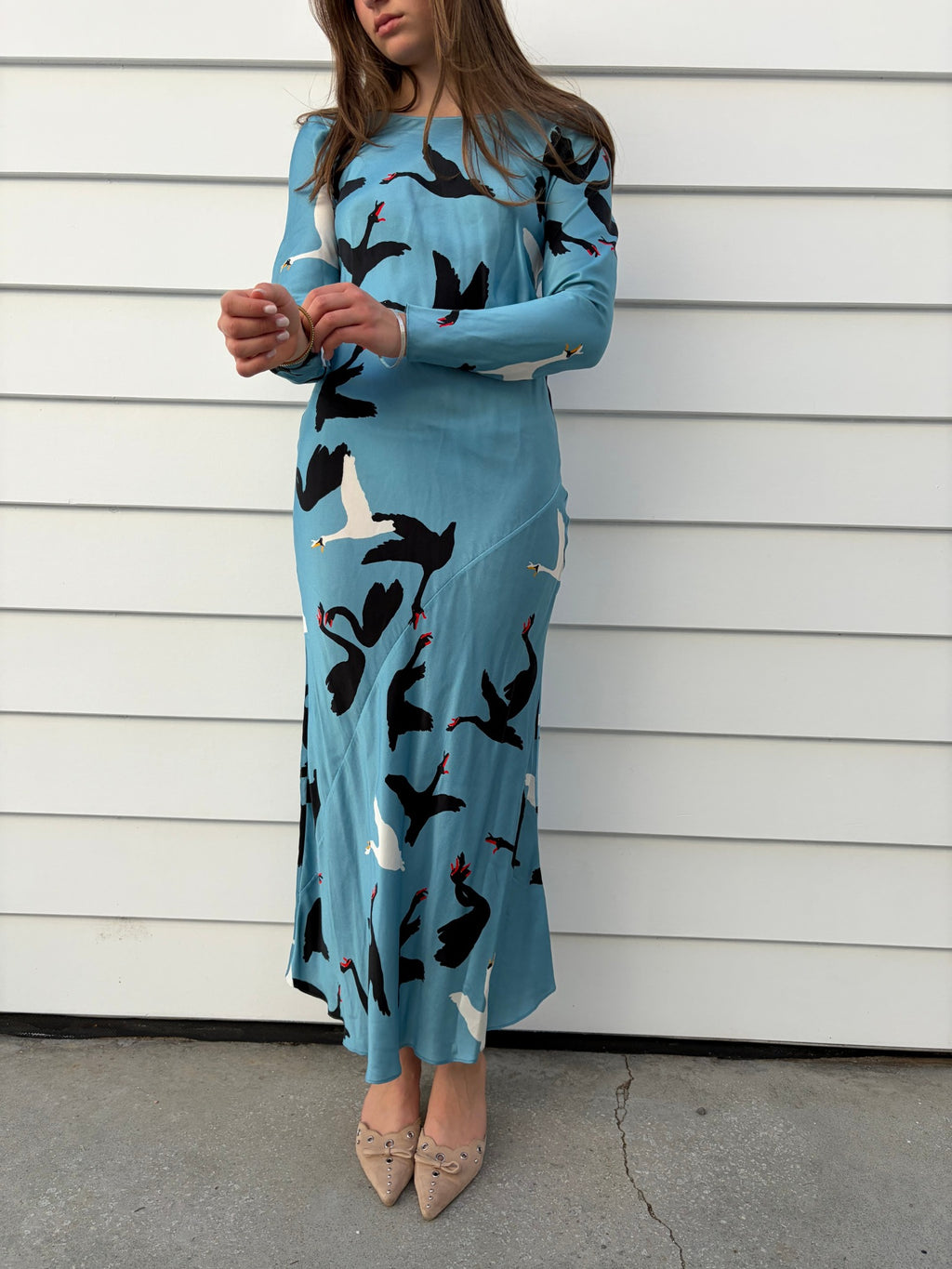 Silk Laundry Sienna dress- swans - Image 2
