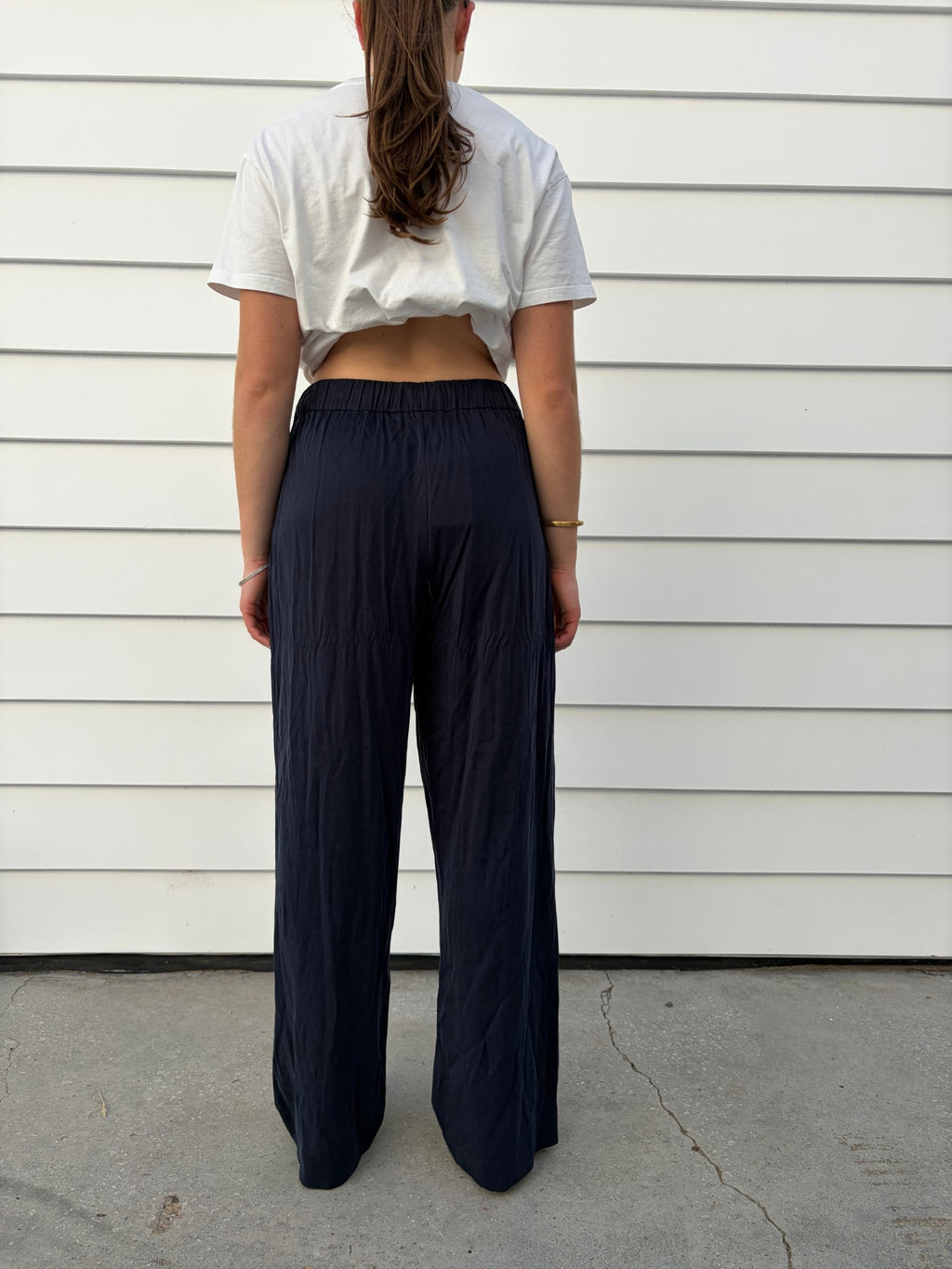 Henne Navy Blue Wide Leg Elastic Waist Trousers - Image 3