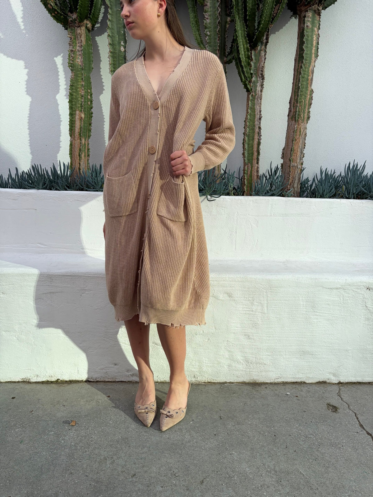 SER.O.YA Long Beige Knit Cardigan - Image 3