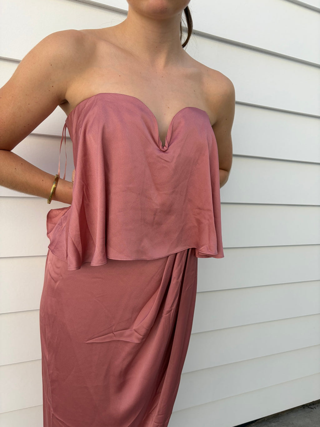 Shona Joy Strapless Midi Dress Dusty Rose Size 14 - Image 2
