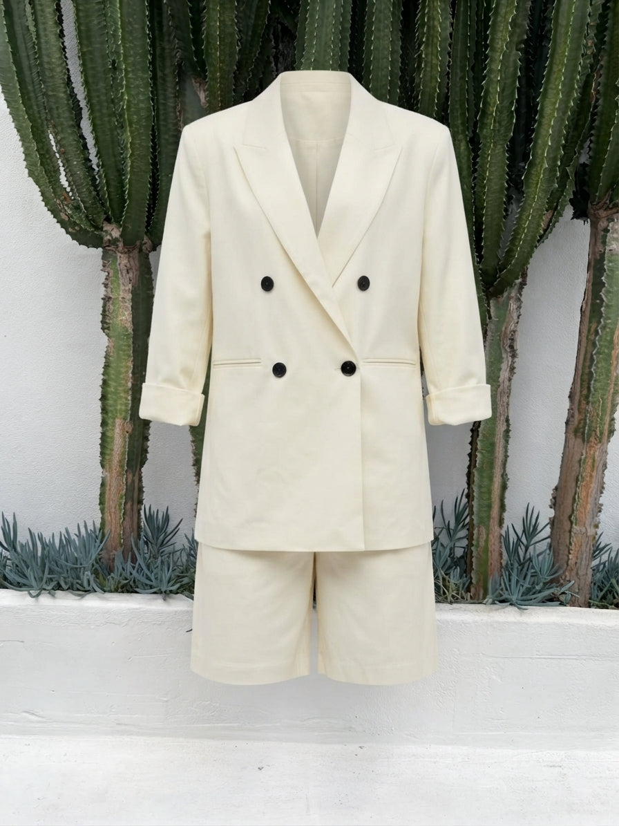 Dissh Cream Double-Breasted Blazer And Shorts Set - Image 3