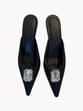 Billini Black Satin Crystal Embellished Pointed Toe Mules - Image 1