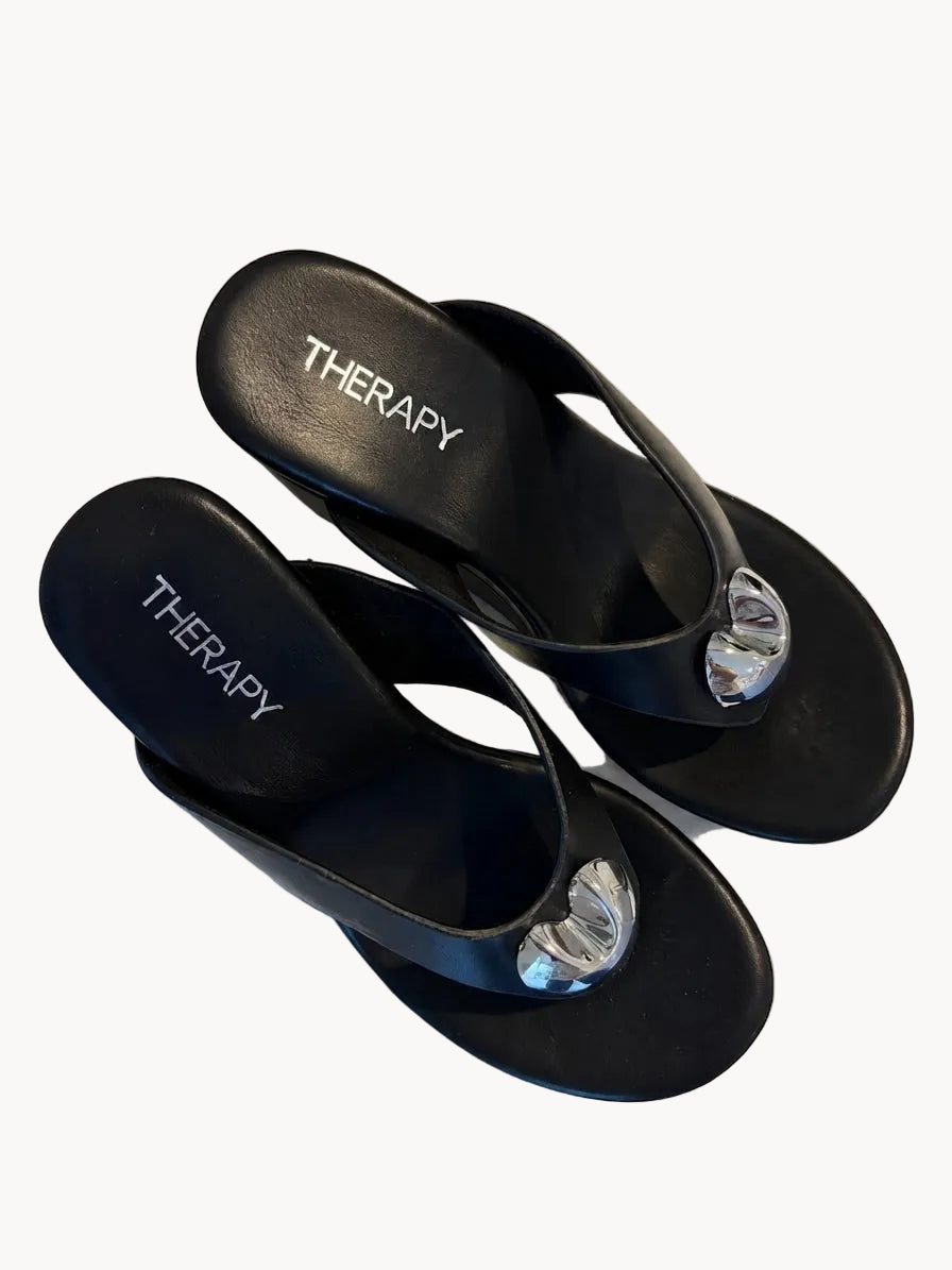 Therapy Black Platform Thong Sandals With Silver Hardware - Image 1