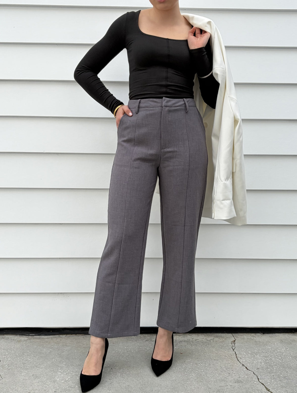 Pretty little thing Grey High-Waisted Trousers With Front Seam Detail - Image 2