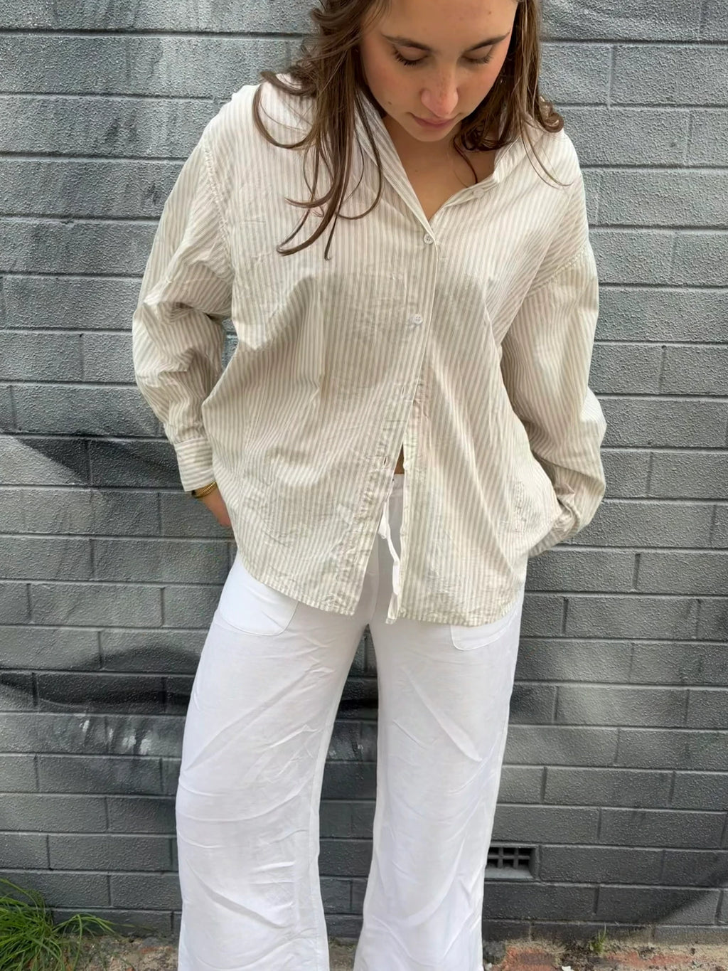 Seafolly White Linen-Blend Drawstring Wide-Leg Trousers - Image 3