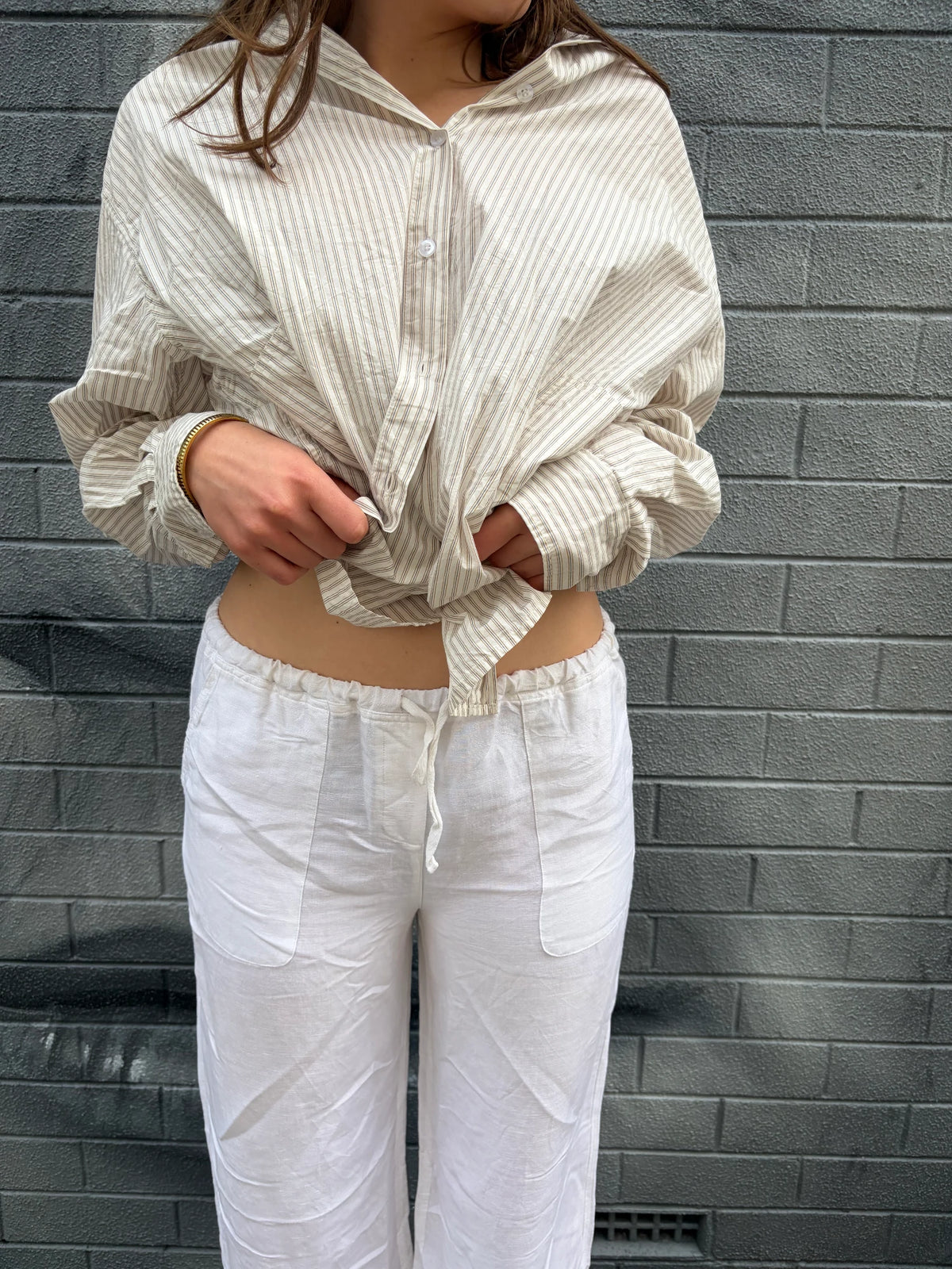 Seafolly White Linen-Blend Drawstring Wide-Leg Trousers - Image 1