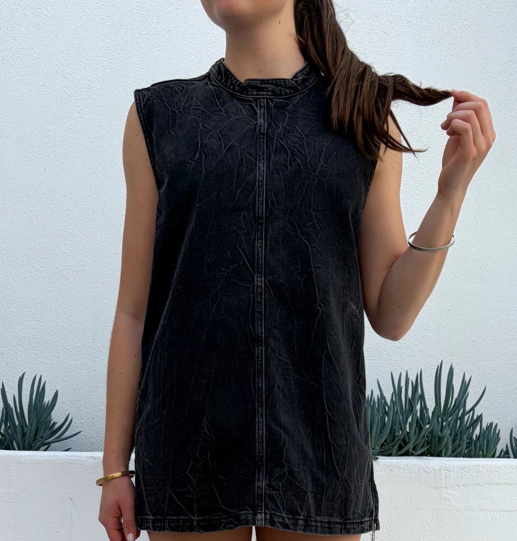 COS Acid Wash Black Denim Sleeveless Mini Dress - Image 2
