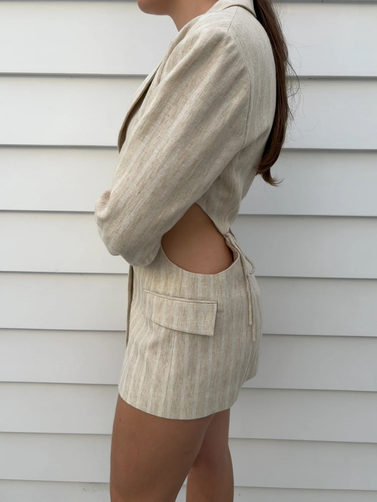 Significant Other Striped Linen Cut-Out Blazer - Image 3