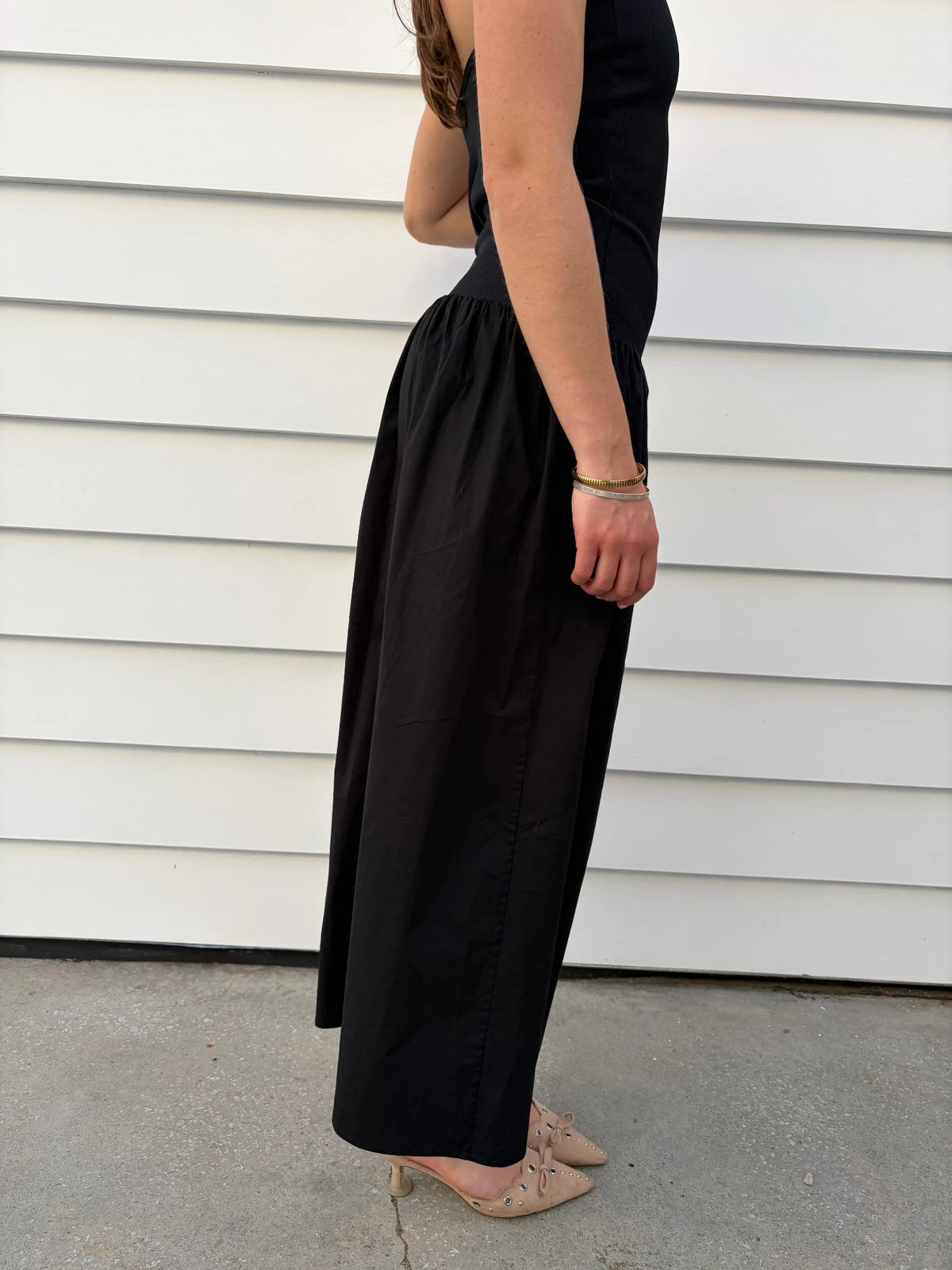 Black Strapless Drop-Waist Midi Dress - Image 2