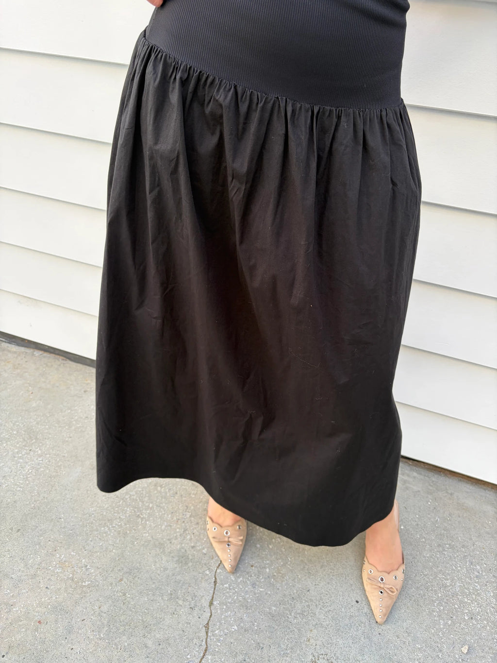 Black Strapless Drop-Waist Midi Dress - Image 3