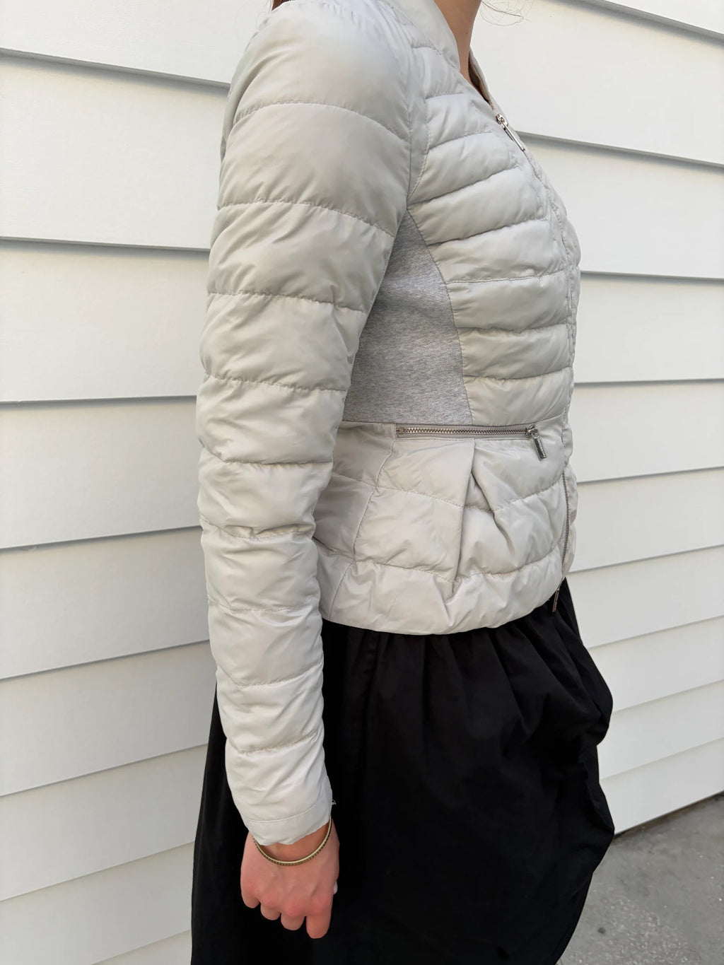 Karren Millen Quilted Peplum Down Jacket Grey Size 12 - Image 4