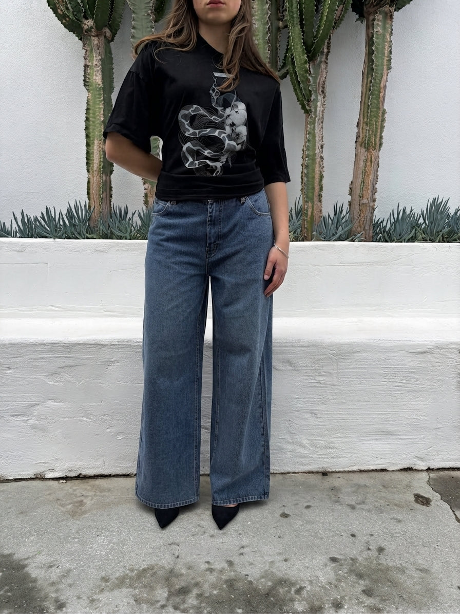 Charcoal Wide Leg Blue Denim Jeans - Image 4