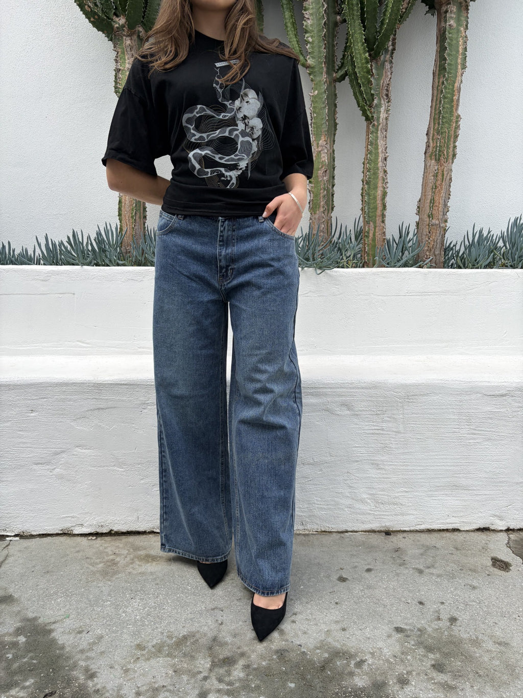 Charcoal Wide Leg Blue Denim Jeans - Image 5