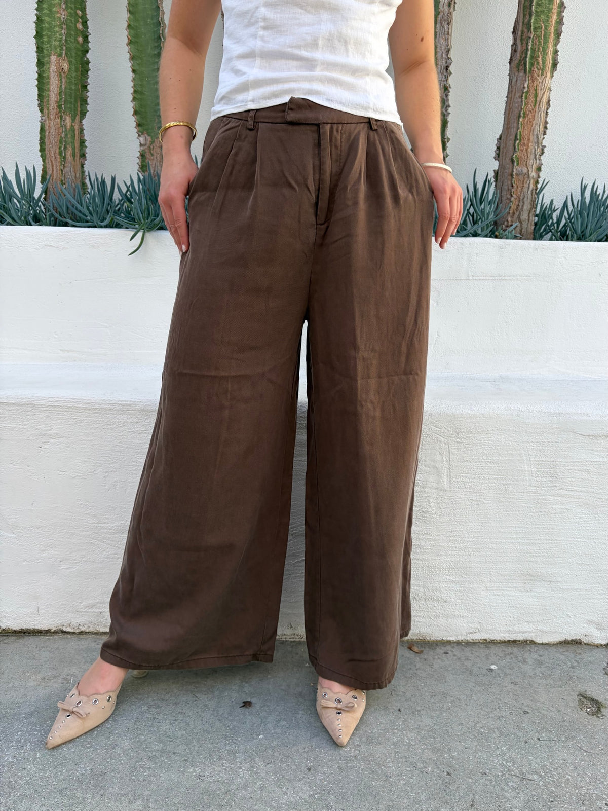 Dissh Brown Wide Leg Pleated Trousers - Image 2