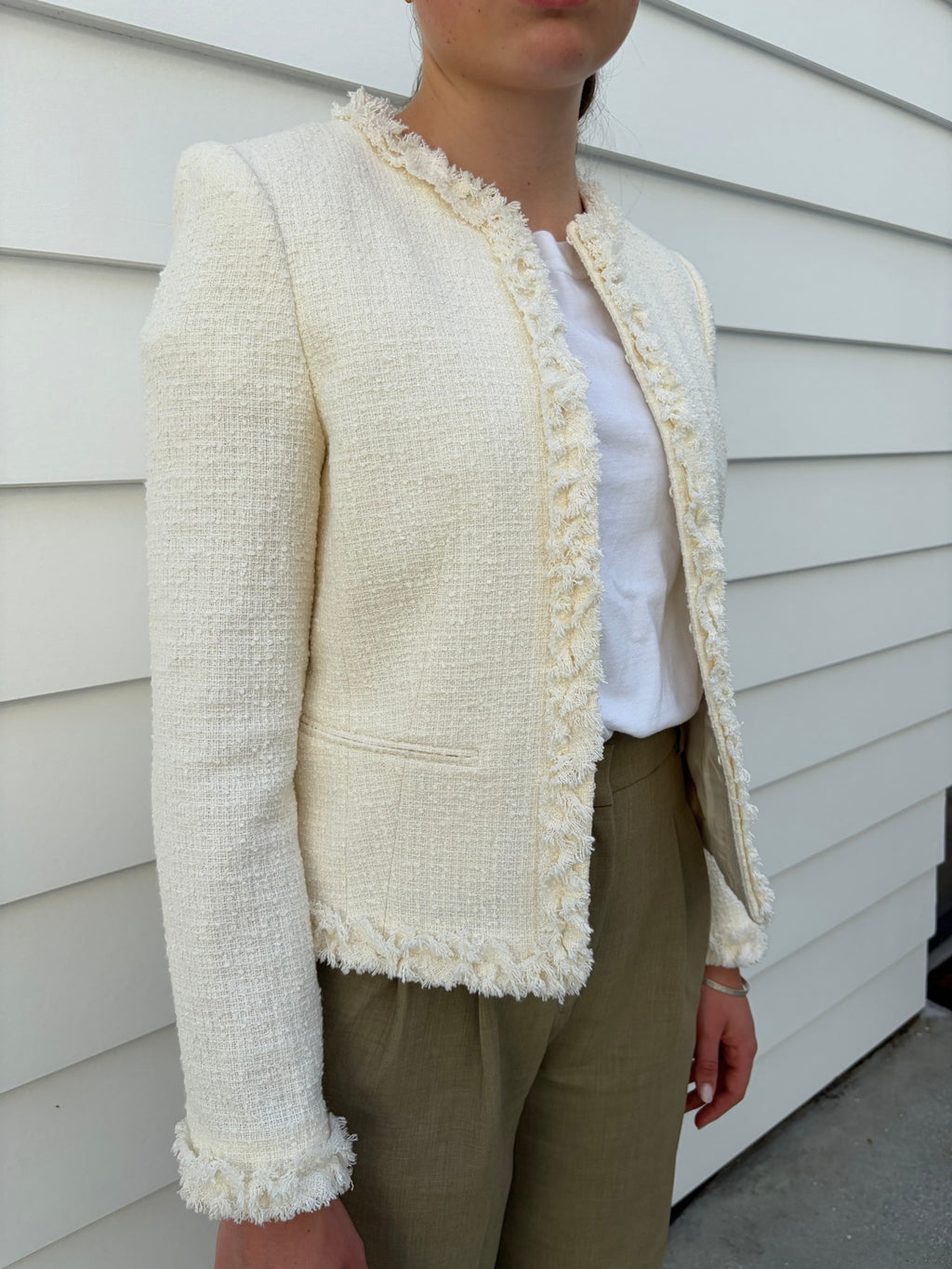 Perri Cutten Cream Tweed Fringe Jacket - Image 2