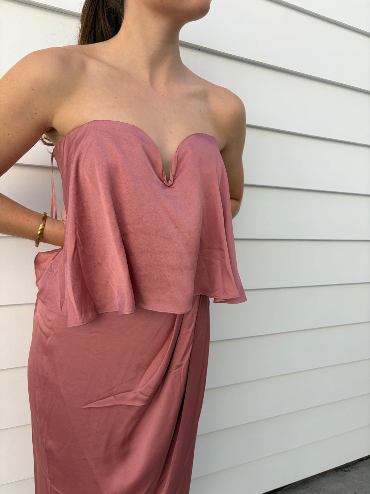 Shona Joy Strapless Midi Dress Dusty Rose Size 14 - Image 4