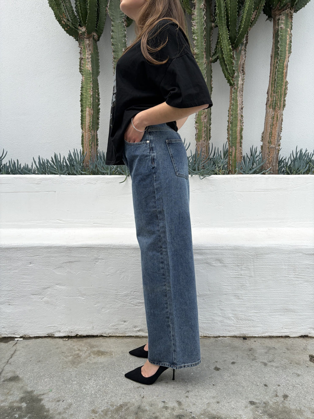 Charcoal Wide Leg Blue Denim Jeans - Image 2