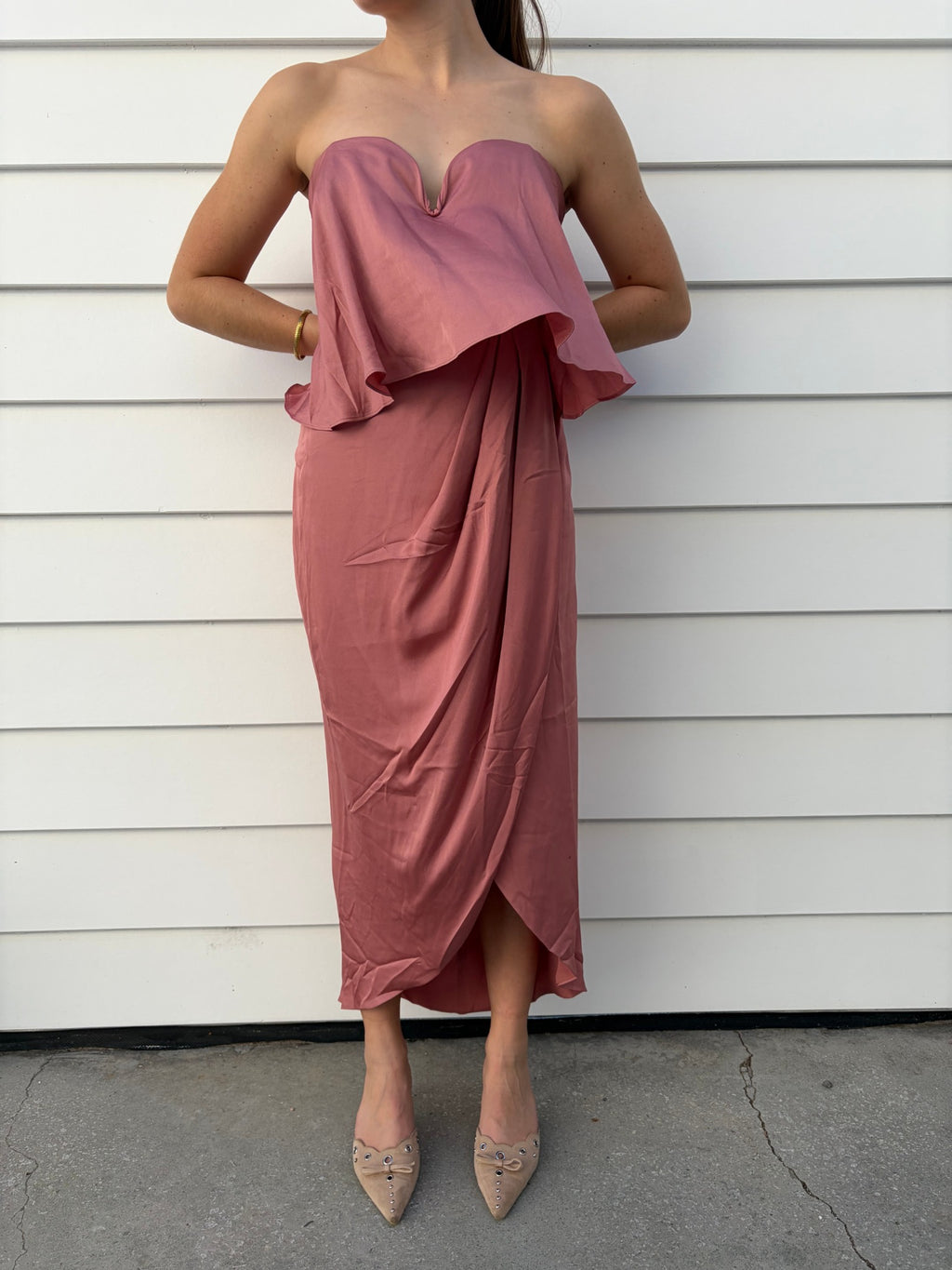 Shona Joy Strapless Midi Dress Dusty Rose Size 14 - Image 3