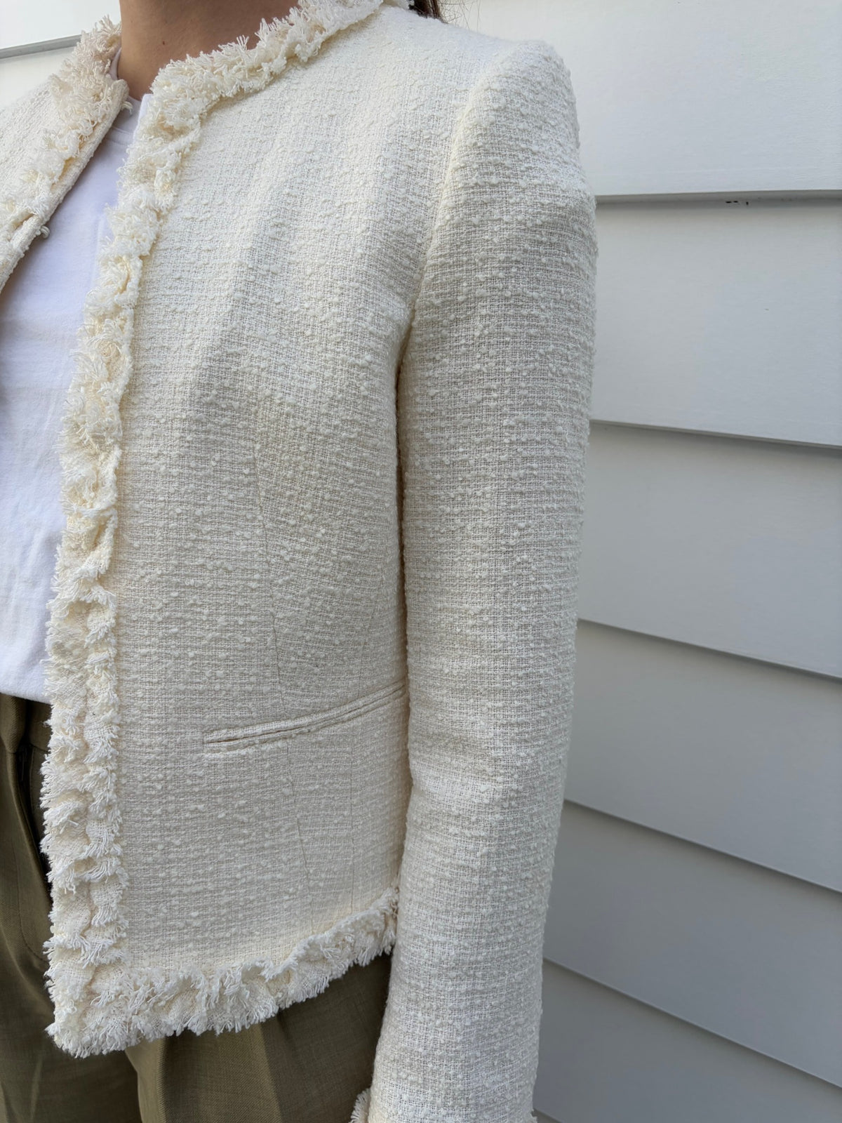 Perri Cutten Cream Tweed Fringe Jacket - Image 1