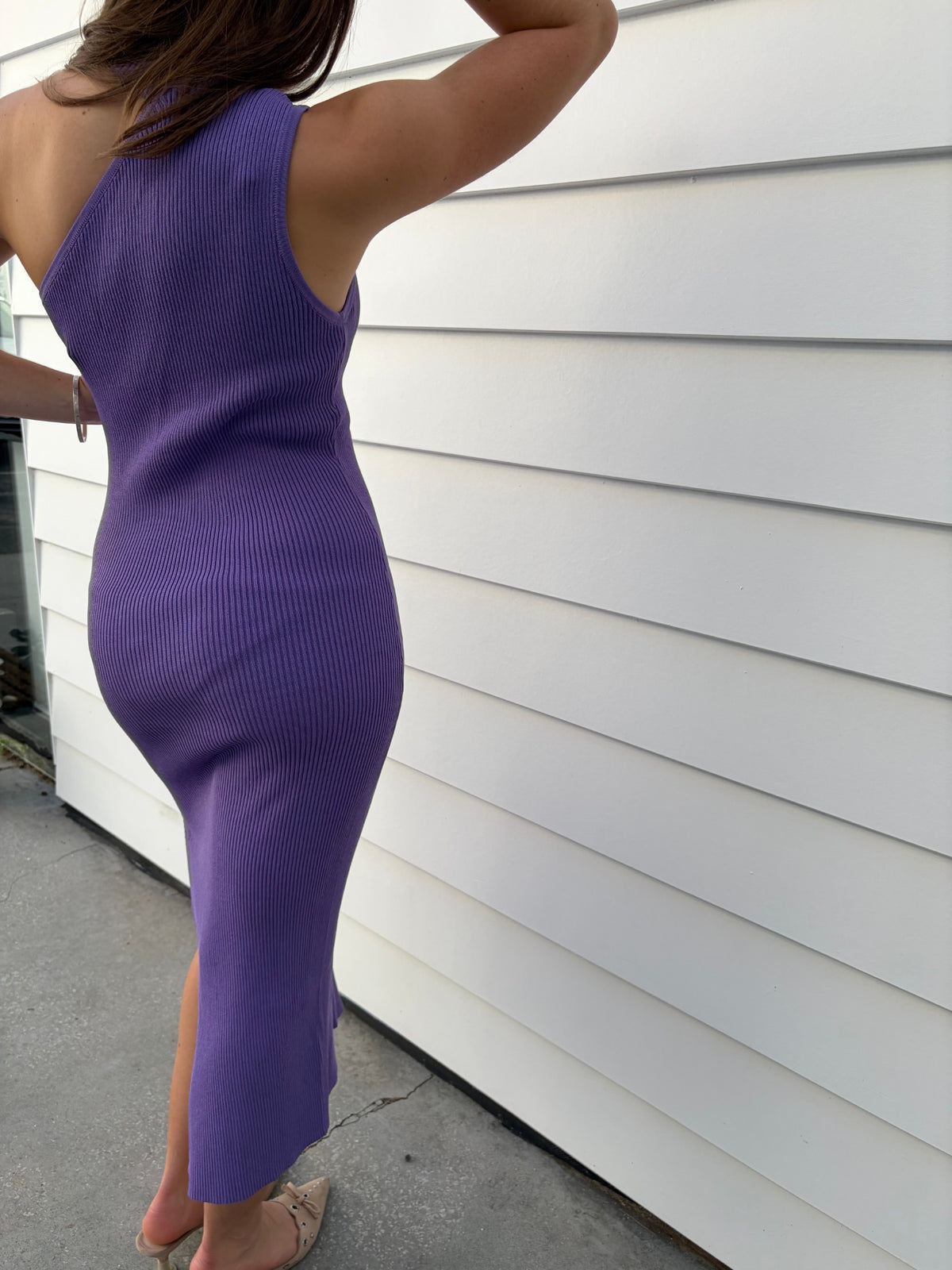 Manning Cartell Purple Ribbed Knit Midi Dress XS - Image 2