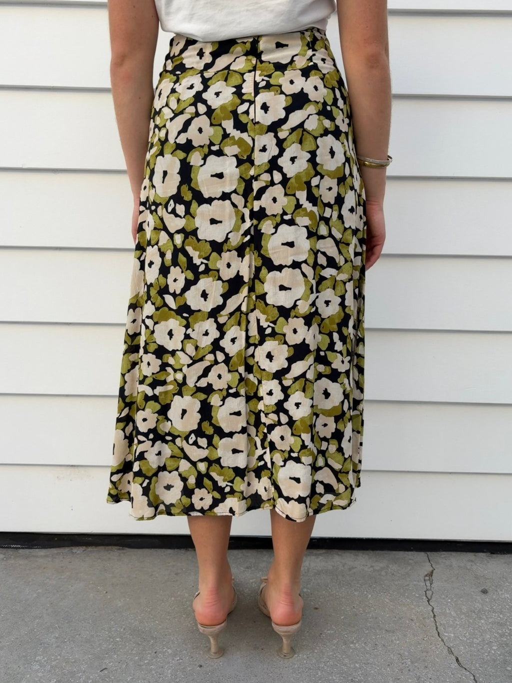 Koookai Floral Midi Skirt Green Cream - Image 3