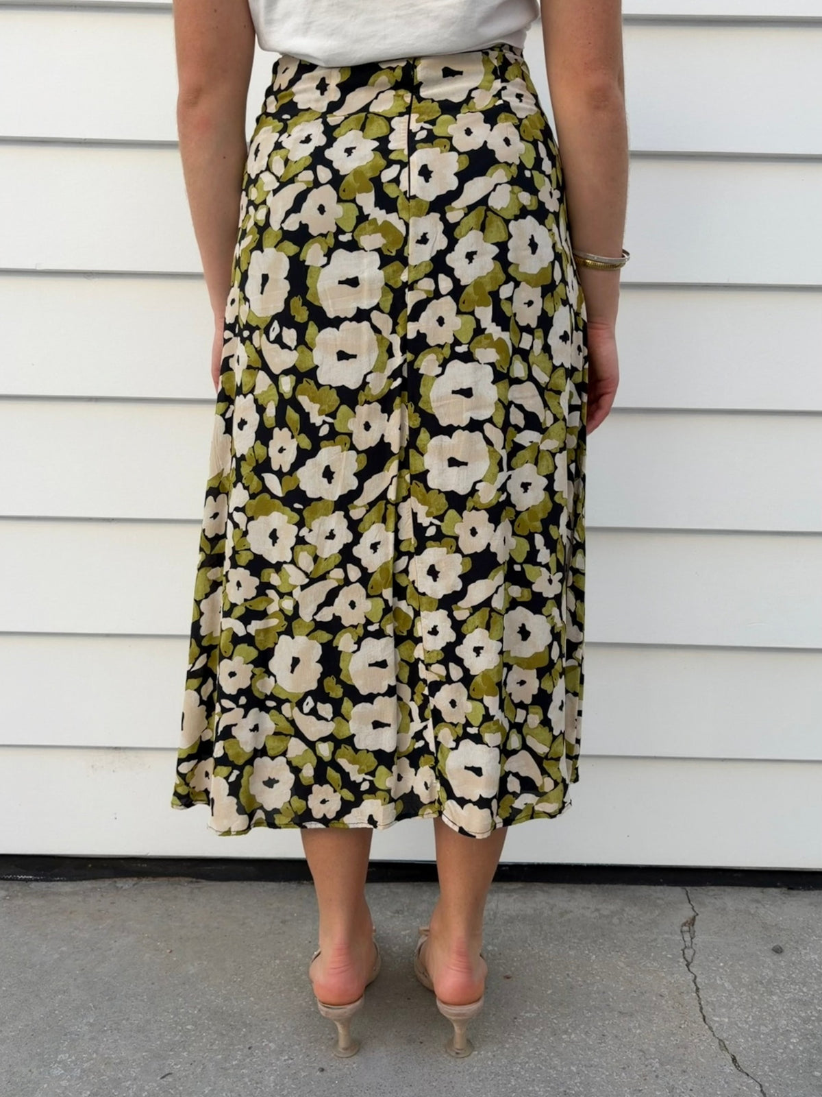 Koookai Floral Midi Skirt Green Cream - Image 3