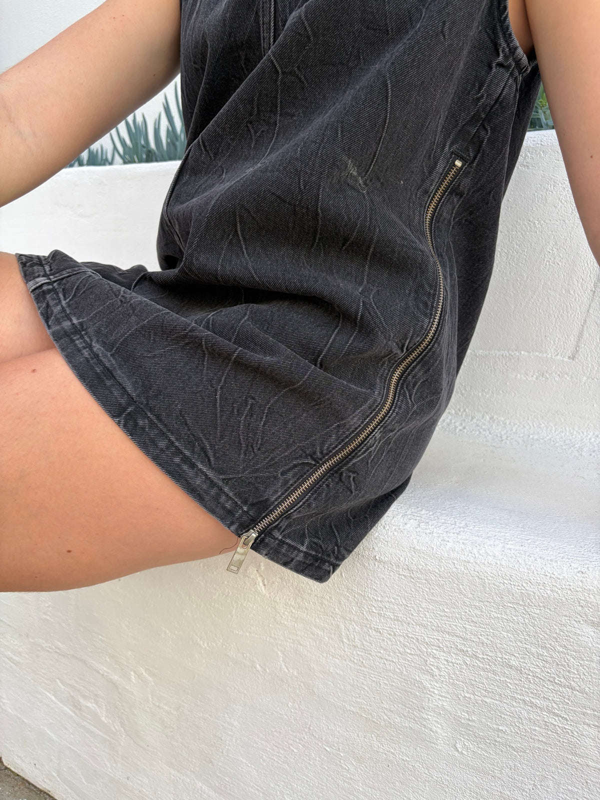 COS Acid Wash Black Denim Sleeveless Mini Dress - Image 1