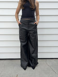 Charcoal Black Faux Leather Wide Leg Trousers - Image 1