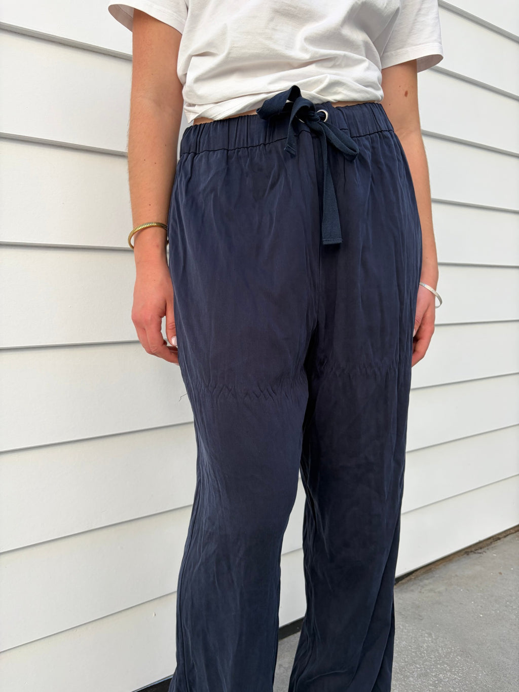 Henne Navy Blue Wide Leg Elastic Waist Trousers - Image 4