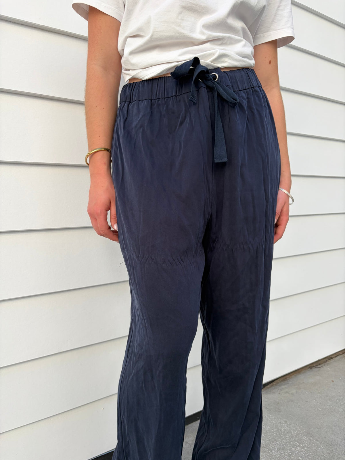 Henne Navy Blue Wide Leg Elastic Waist Trousers - Image 4