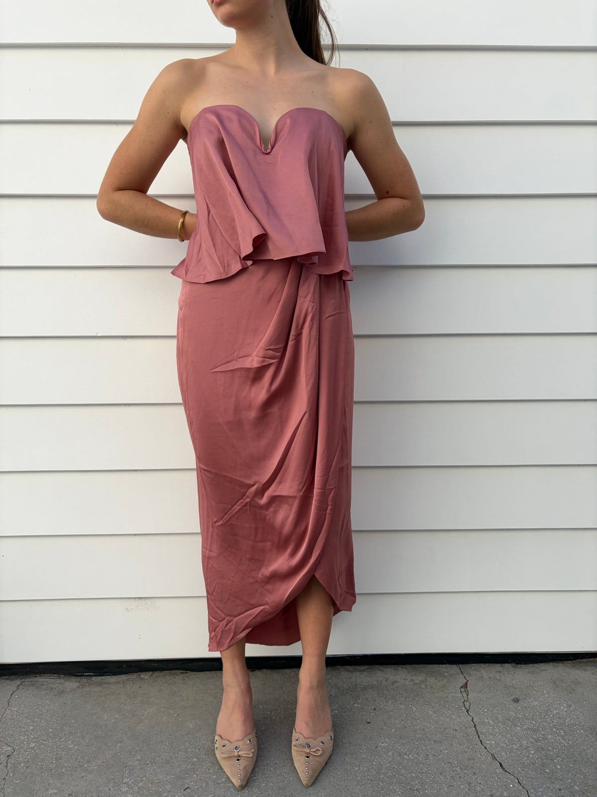 Shona Joy Strapless Midi Dress Dusty Rose Size 14 - Image 1