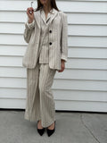 Dissh Pinstripe Linen Blend Blazer and Wide Leg Trouser Set - Image 1