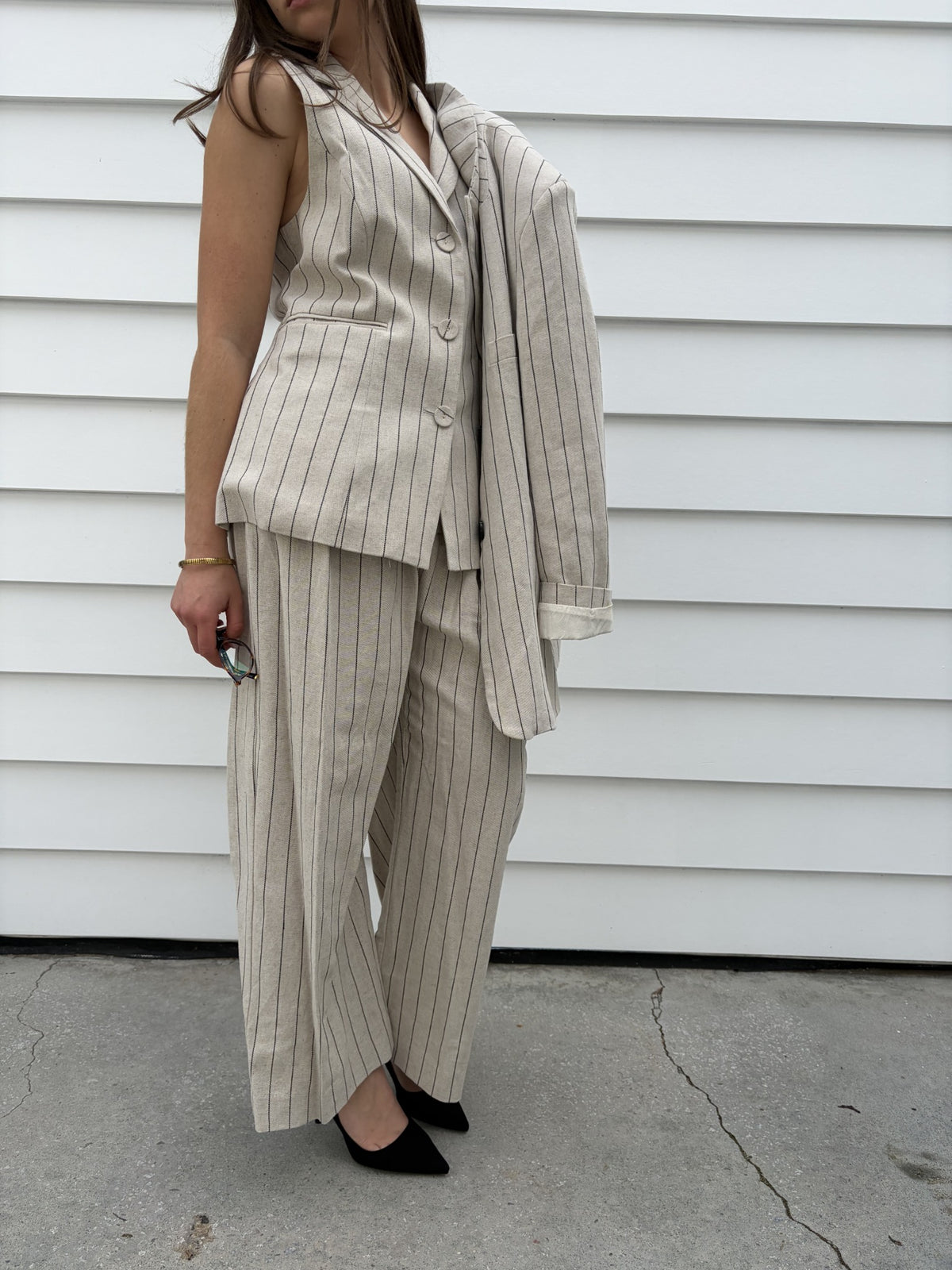 Dissh Pinstripe Linen Blend Blazer and Wide Leg Trouser Set - Image 5