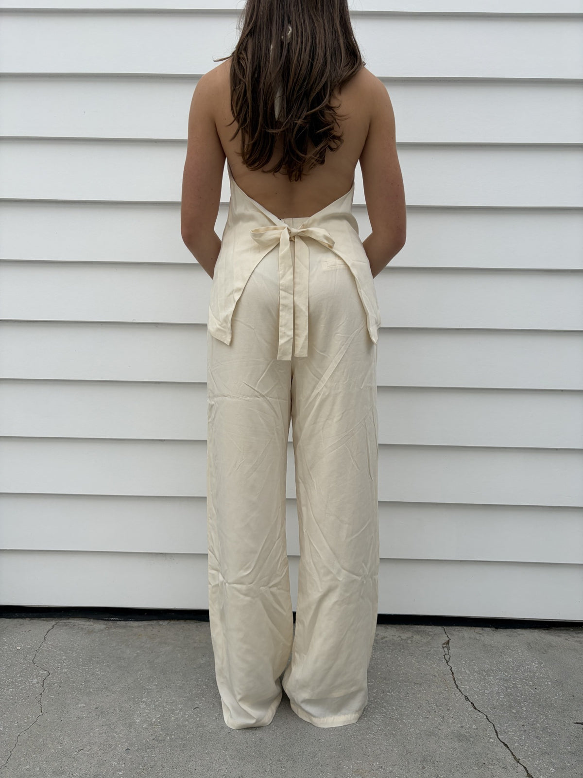 Dissh cream Halter Vest and Wide-Leg Trouser Set - Image 1