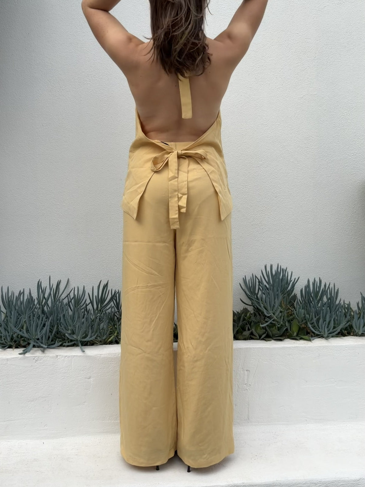 Dissh dusty yellow backless vest and Wide-Leg Trouser Set - Image 1