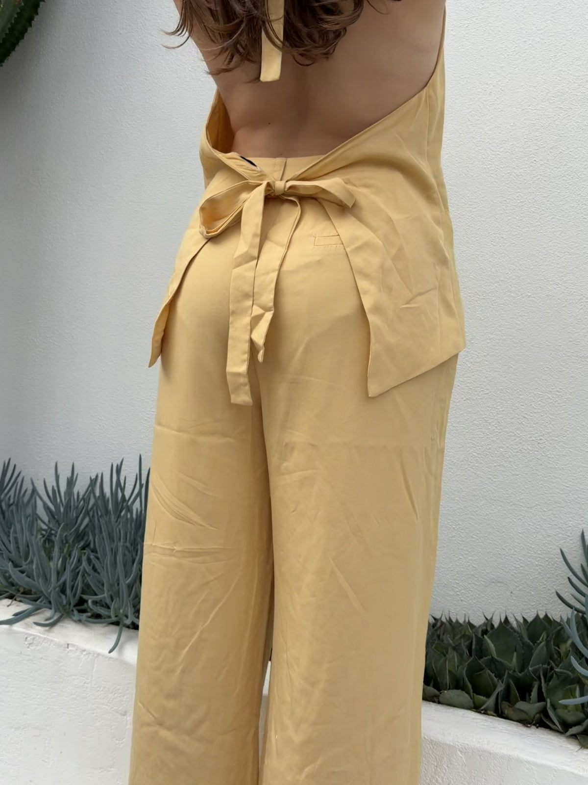 Dissh dusty yellow backless vest and Wide-Leg Trouser Set - Image 4