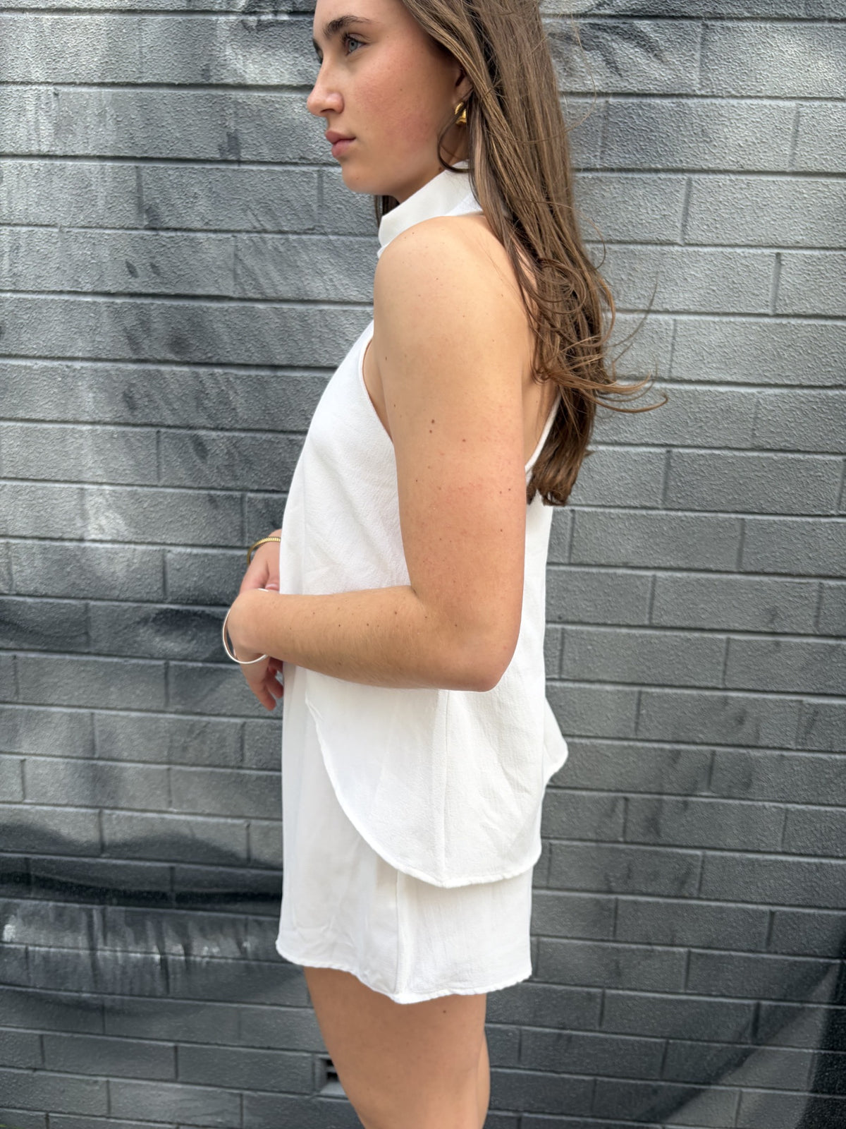 White Halter Neck Layered Romper - Image 1