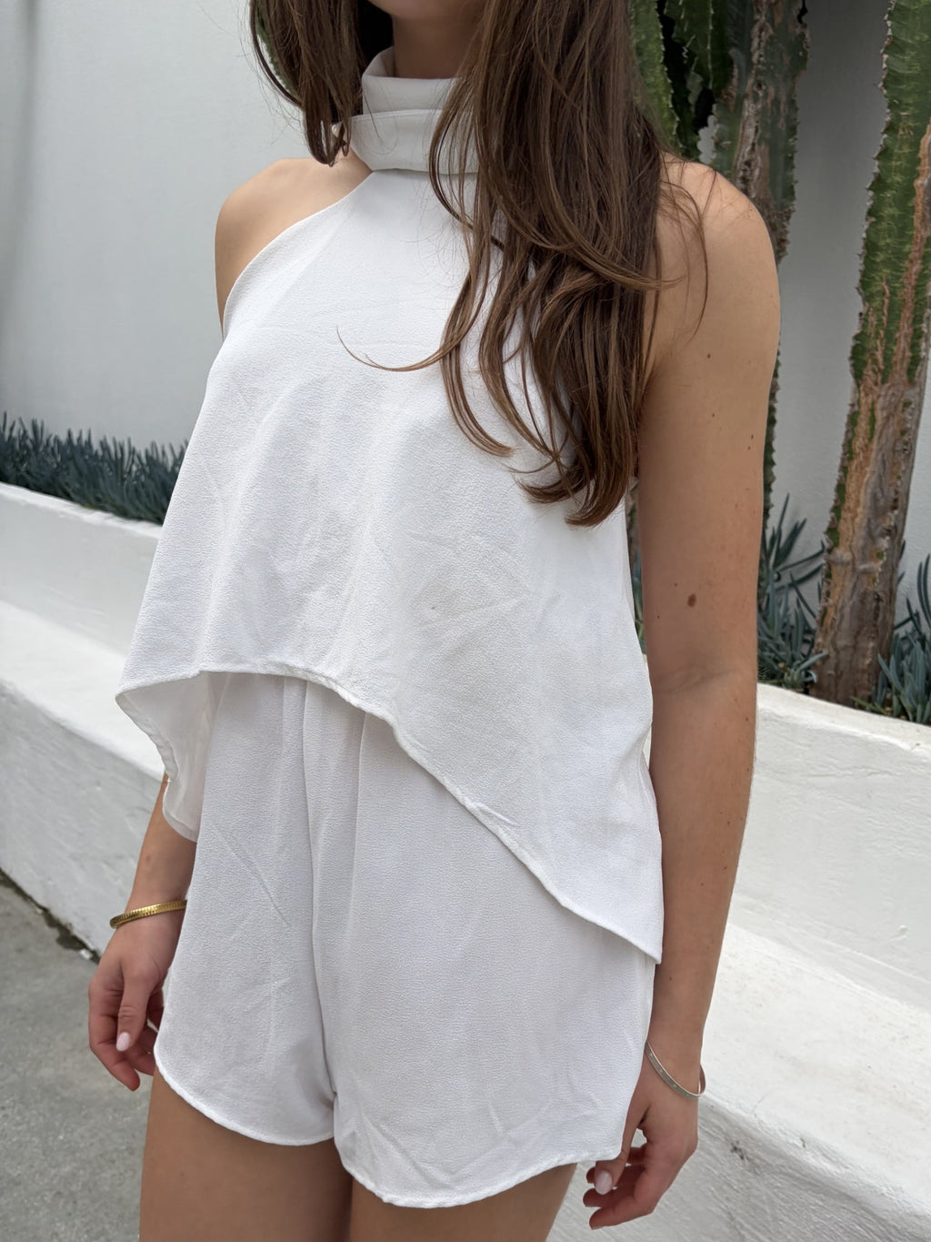 White Halter Neck Layered Romper - Image 5