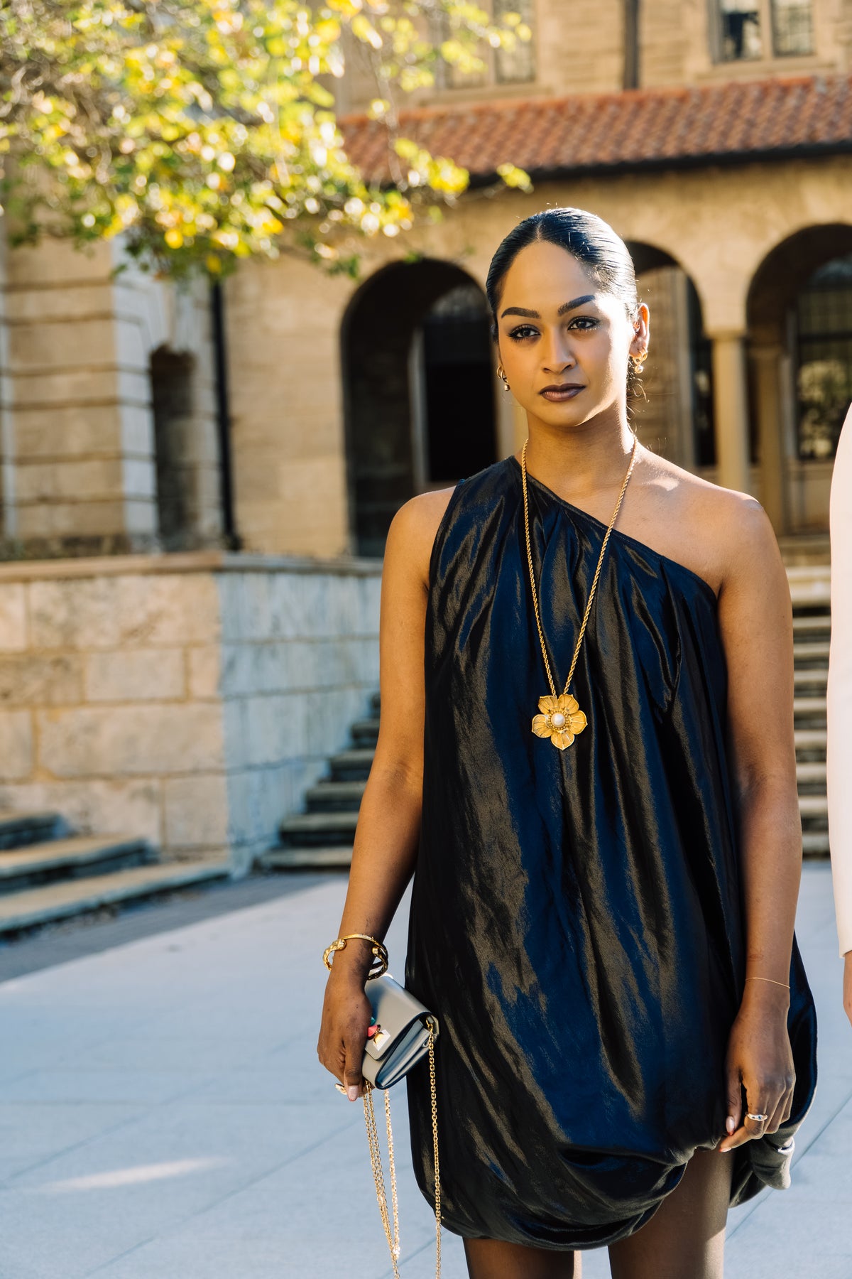Scanlan Theodore Metallic One-Shoulder Bubble Dress