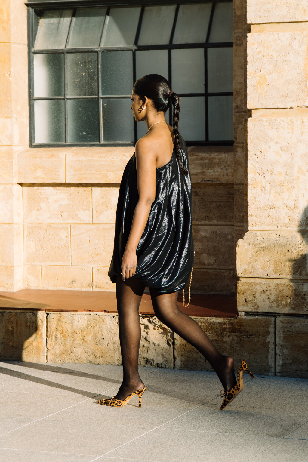 Scanlan Theodore Metallic One-Shoulder Bubble Dress