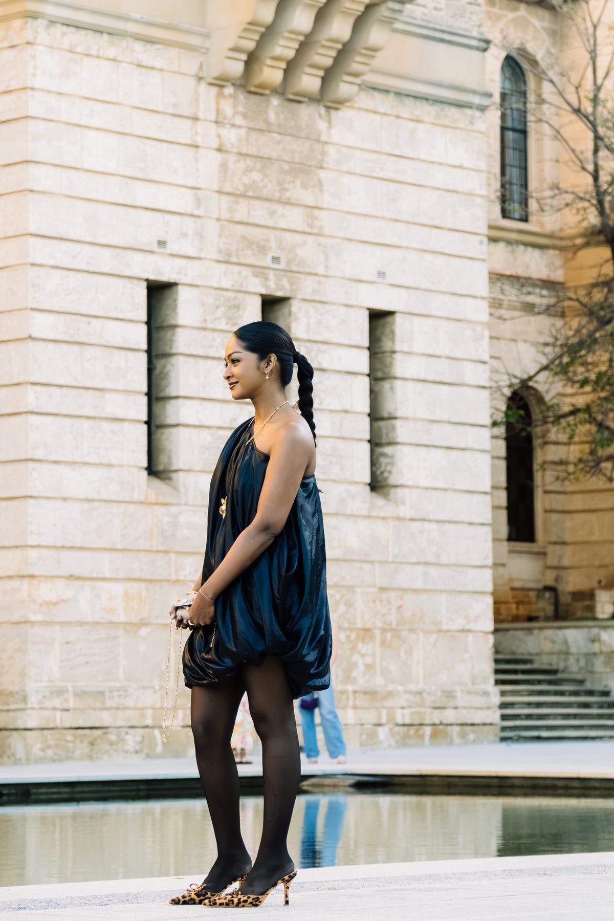 Scanlan Theodore Metallic One-Shoulder Bubble Dress