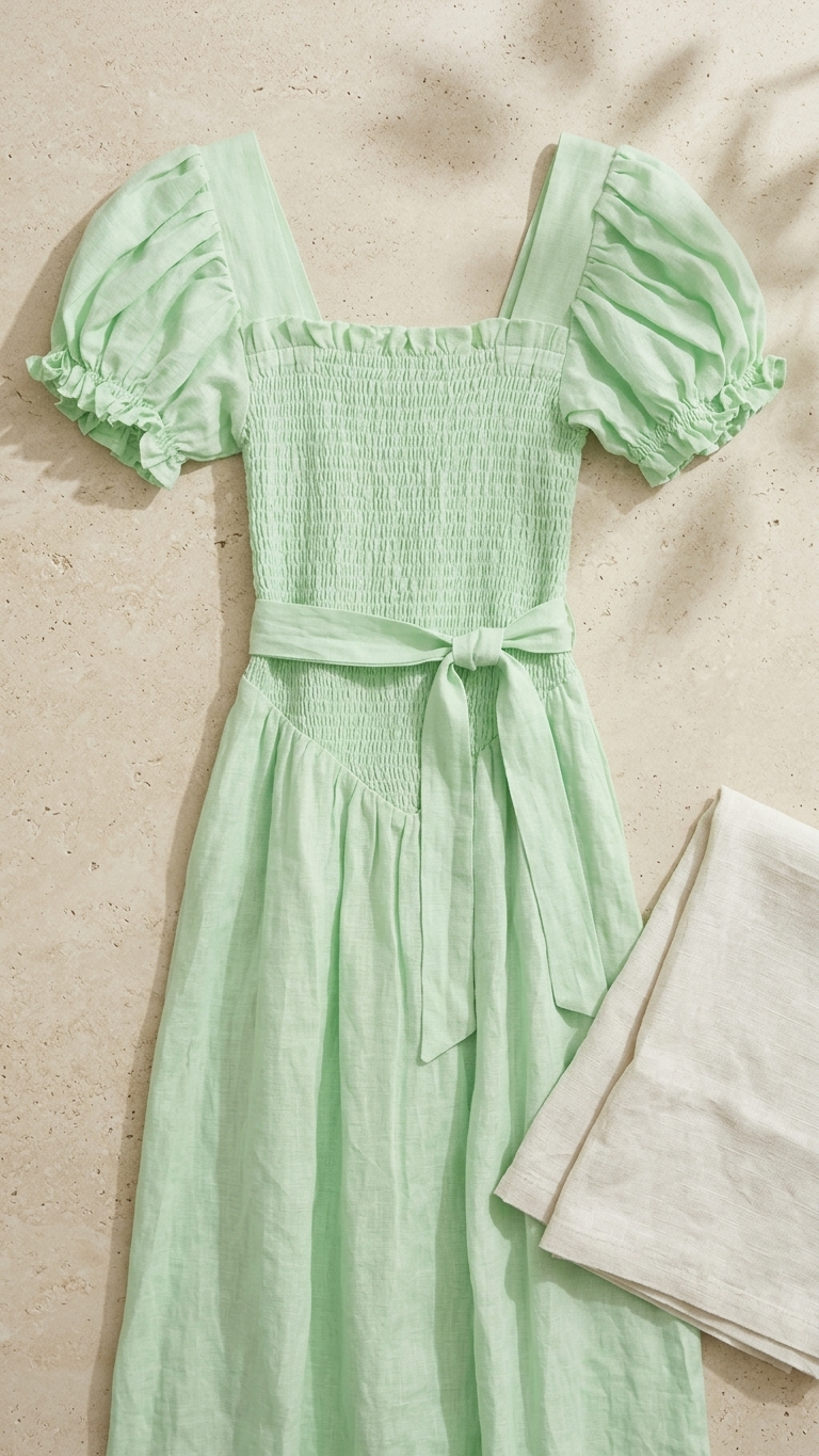 Sleeper mint linen maxi dress with ruffle sleeves