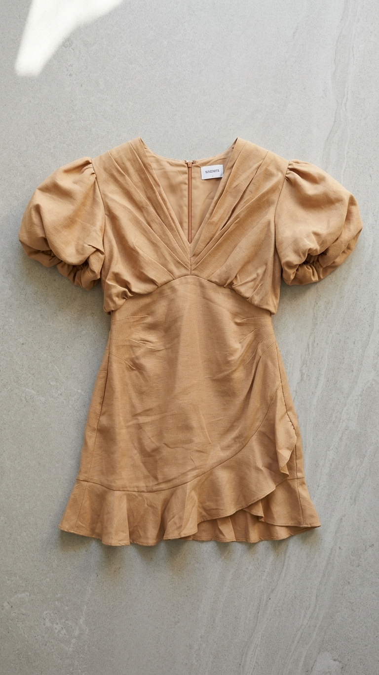 Boskemper Puff Sleeve V-Neck Mini Dress