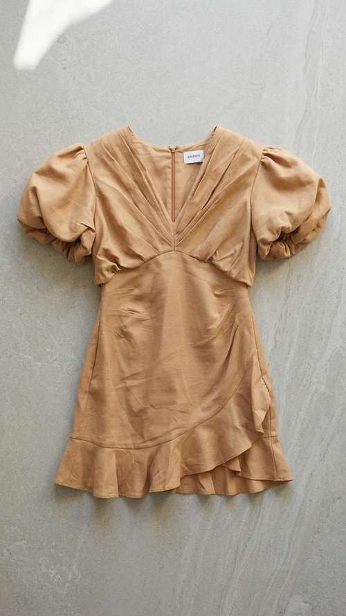 Boskemper Puff Sleeve V-Neck Mini Dress